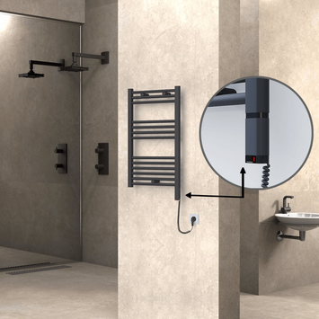 Radiva - Haiti Electric Towel Warmer 500x800 Flat Anthracite Textured (OneD On/Off ) Right 300 Watt