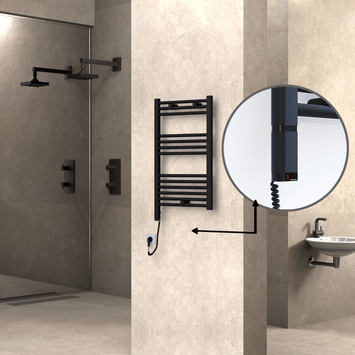 Radiva - Haiti Electric Towel Warmer 500x800 Flat Black Matt (OneD On/Off ) Left 300 Watt