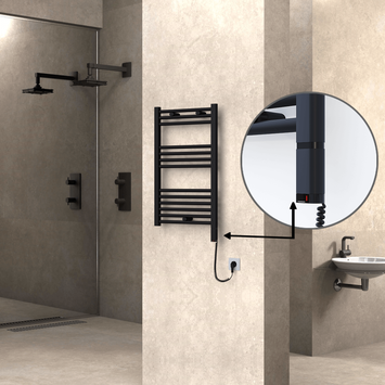 Radiva - Haiti Electric Towel Warmer 500x800 Flat Black Matt (OneD On/Off ) Right 300 Watt