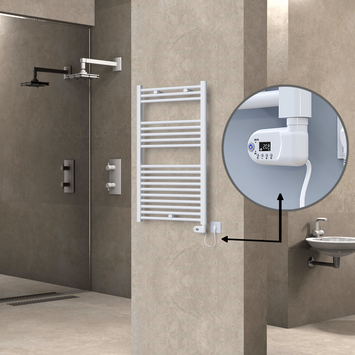 Radiva - Haiti Electric Towel Warmer 600x1000 Flat White Gloss (Thesis Thermostat) 600 Watt