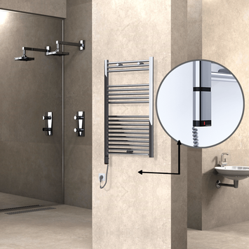 Radiva - Haiti Electric Towel Warmer 600x1000 Flat Chrome (OneD On/Off ) Left 300 Watt