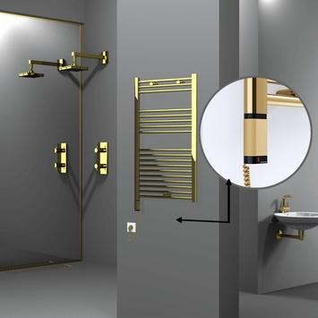 Radiva - Haiti Electric Towel Warmer 600x1000 Flat Gold (OneD On/Off ) Left 300 Watt