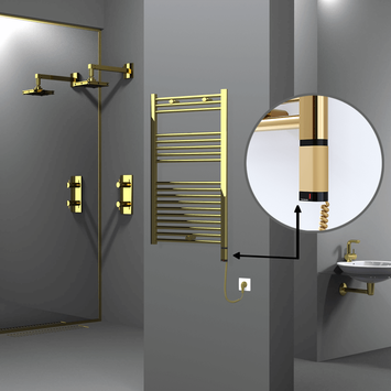 Radiva - Haiti Electric Towel Warmer 600x1000 Flat Gold (OneD On/Off ) Right 300 Watt