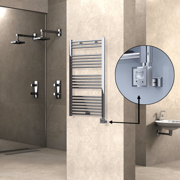  - Haiti Electric Towel Warmer 600x1100 Flat Chrome (KTX3 Thermostat) 300 Watt