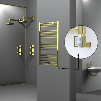 Radiva - Haiti Electric Towel Warmer 600x1100 Flat Gold (KTX3 Thermostat) 300 Watt