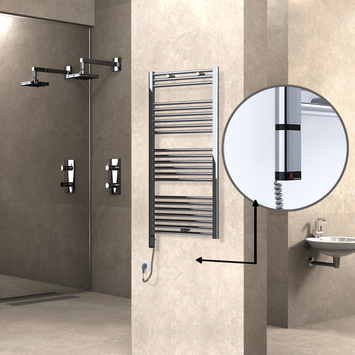 Radiva - Haiti Electric Towel Warmer 600x1200 Flat Chrome (OneD On/Off ) Left 300 Watt