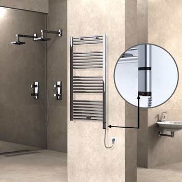 Radiva - Haiti Electric Towel Warmer 600x1200 Flat Chrome (OneD On/Off ) Right 300 Watt