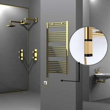 Radiva - Haiti Electric Towel Warmer 600x1200 Flat Gold (OneD On/Off ) Left 300 Watt