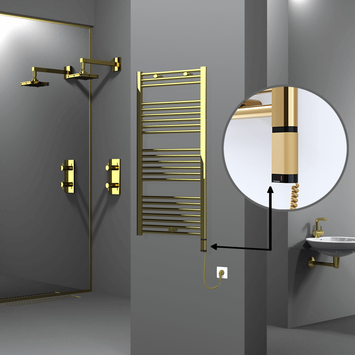 Radiva - Haiti Electric Towel Warmer 600x1200 Flat Gold (OneD On/Off ) Right 300 Watt