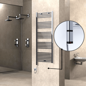 Radiva - Haiti Electric Towel Warmer 600x1500 Flat Chrome (OneD On/Off ) Left 300 Watt