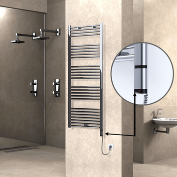 Radiva - Haiti Electric Towel Warmer 600x1500 Flat Chrome (OneD On/Off ) Right 300 Watt