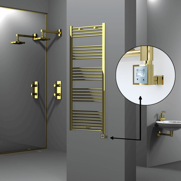 Radiva - Haiti Electric Towel Warmer 600x1500 Flat Gold (KTX3 Thermostat) 600 Watt