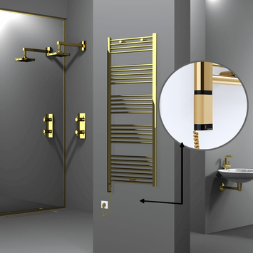 Radiva - Haiti Electric Towel Warmer 600x1500 Flat Gold (OneD On/Off ) Left 300 Watt