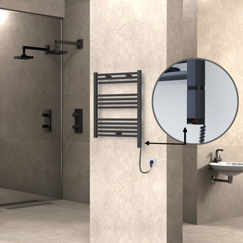 Radiva - Haiti Electric Towel Warmer 600x700 Flat Anthracite Textured (OneD On/Off ) Right 300 Watt
