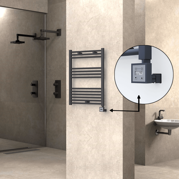 Radiva - Haiti Electric Towel Warmer 600x800 Flat Anthracite Textured (KTX3 Thermostat) 300 Watt