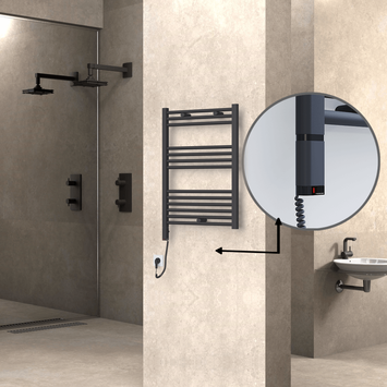 Radiva - Haiti Electric Towel Warmer 600x800 Flat Anthracite Textured (OneD On/Off ) Left 300 Watt