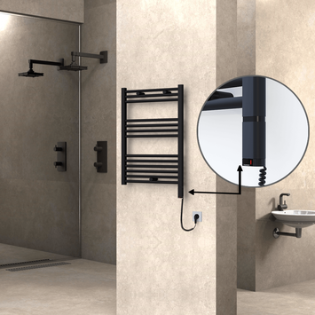 Radiva - Haiti Electric Towel Warmer 600x800 Flat Black Matt (OneD On/Off ) Right 300 Watt