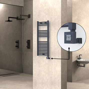Radiva - Haiti Electric Towel Warmer 400x1000 Flat Anthracite Textured (KTX1 Thermostat) 300 Watt