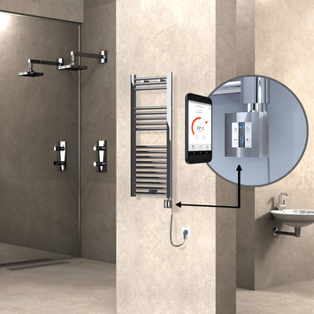  - Haiti Electric Towel Warmer 400x1000 Flat Chrome (KTX4 Thermostat) 200 Watt Spiral Cable