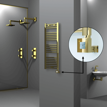 Radiva - Haiti Electric Towel Warmer 400x1100 Flat Gold (KTX1 Thermostat) 300 Watt