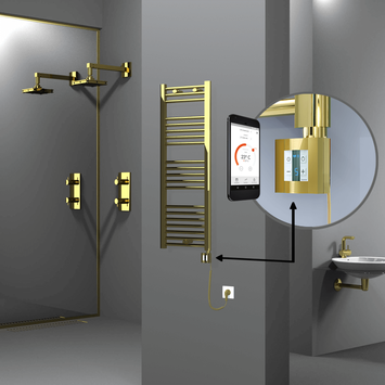 Radiva - Haiti Electric Towel Warmer 400x1100 Flat Gold (KTX4 Thermostat) 300 Watt Spiral Cable