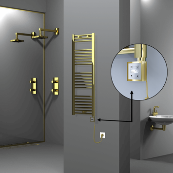 Radiva - Haiti Electric Towel Warmer 400x1200 Flat Gold (KTX3 Thermostat) 300 Watt Spiral Cable