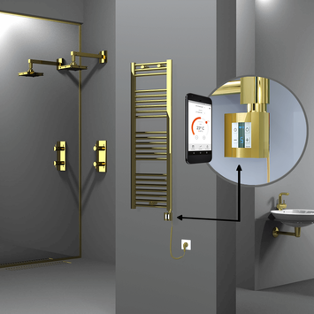 Radiva - Haiti Electric Towel Warmer 400x1200 Flat Gold (KTX4 Thermostat) 300 Watt Spiral Cable