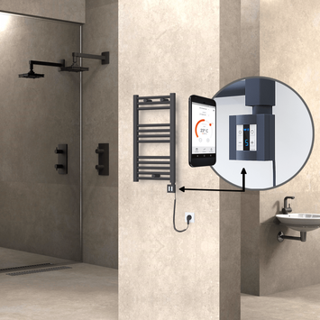 Radiva - Haiti Electric Towel Warmer 400x700 Flat Anthracite Textured (KTX4 Thermostat) 300 Watt Spiral Cable