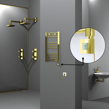 Radiva - Haiti Electric Towel Warmer 400x700 Flat Gold (KTX1 Thermostat) 200 Watt Spiral Cable