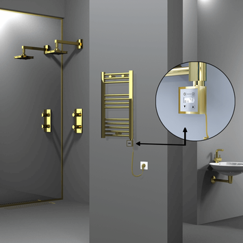 Radiva - Haiti Electric Towel Warmer 400x700 Flat Gold (KTX3 Thermostat) 200 Watt Spiral Cable