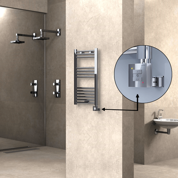  - Haiti Electric Towel Warmer 400x800 Flat Chrome (KTX1 Thermostat) 200 Watt