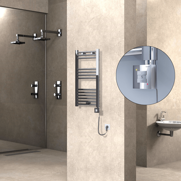  - Haiti Electric Towel Warmer 400x800 Flat Chrome (KTX1 Thermostat) 200 Watt Spiral Cable