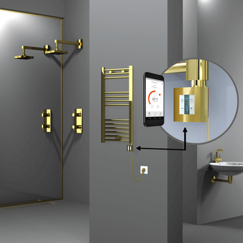 Radiva - Haiti Electric Towel Warmer 400x800 Flat Gold (KTX4 Thermostat) 200 Watt Spiral Cable