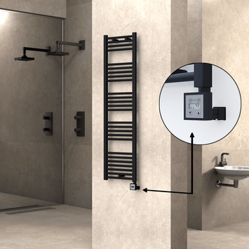 Radiva - Haiti Electric Towel Warmer 400x1500 Flat Black Matt (KTX3 Thermostat) 600 Watt