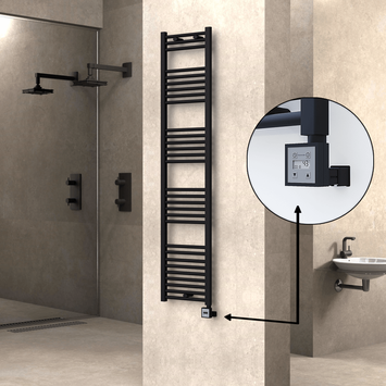 Radiva - Haiti Electric Towel Warmer 400x1800 Flat Black Matt (KTX3 Thermostat) 600 Watt