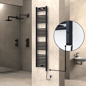 Radiva - Haiti Electric Towel Warmer 400x1800 Flat Black Matt (OneD On/Off ) Right 600 Watt