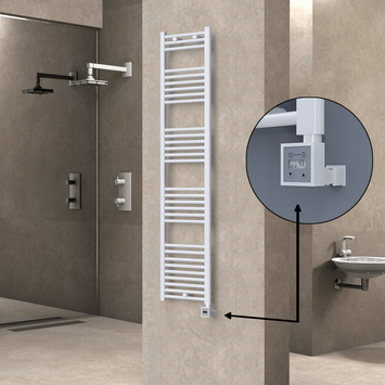 Radiva - Haiti Electric Towel Warmer 400x1800 Flat White Gloss (KTX3 Thermostat) 600 Watt