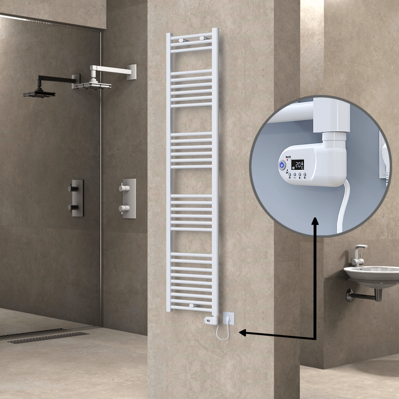 Haiti Electric Towel Warmer 400x1800 Flat White Gloss (Thesis Thermostat) 600 Watt