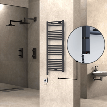 Haiti Electric Towel Warmer 500x1200 Flat Anthracite Textured (OneD On/Off ) Left 600 Watt - Thumbnail
