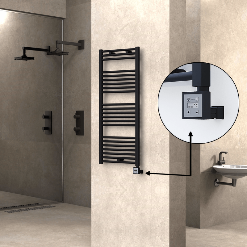 Haiti Electric Towel Warmer 500x1200 Flat Black Matt (KTX3 Thermostat) 600 Watt