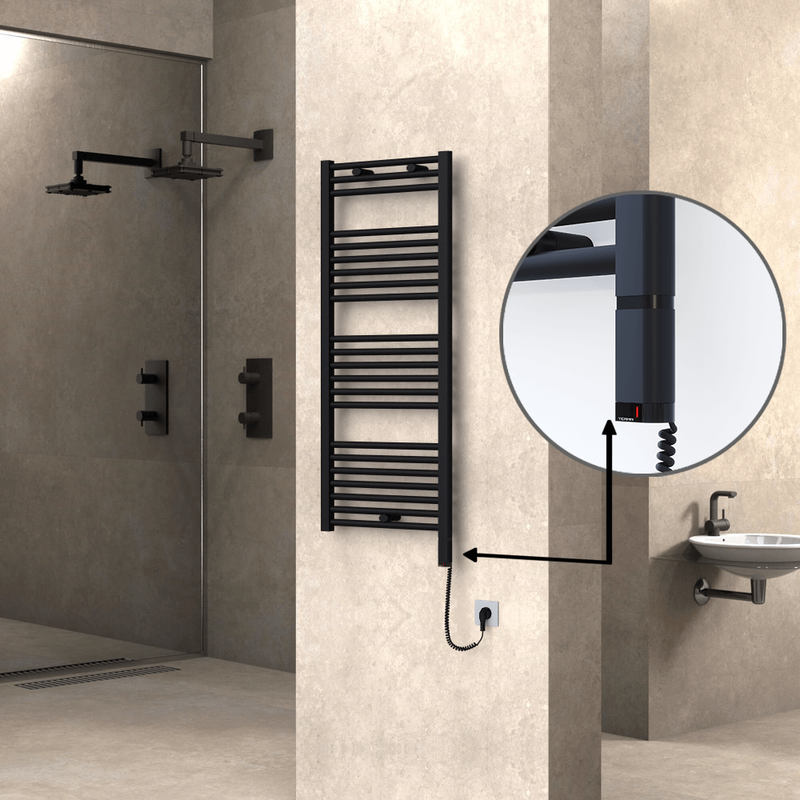 Haiti Electric Towel Warmer 500x1200 Flat Black Matt (OneD On/Off ) Right 600 Watt