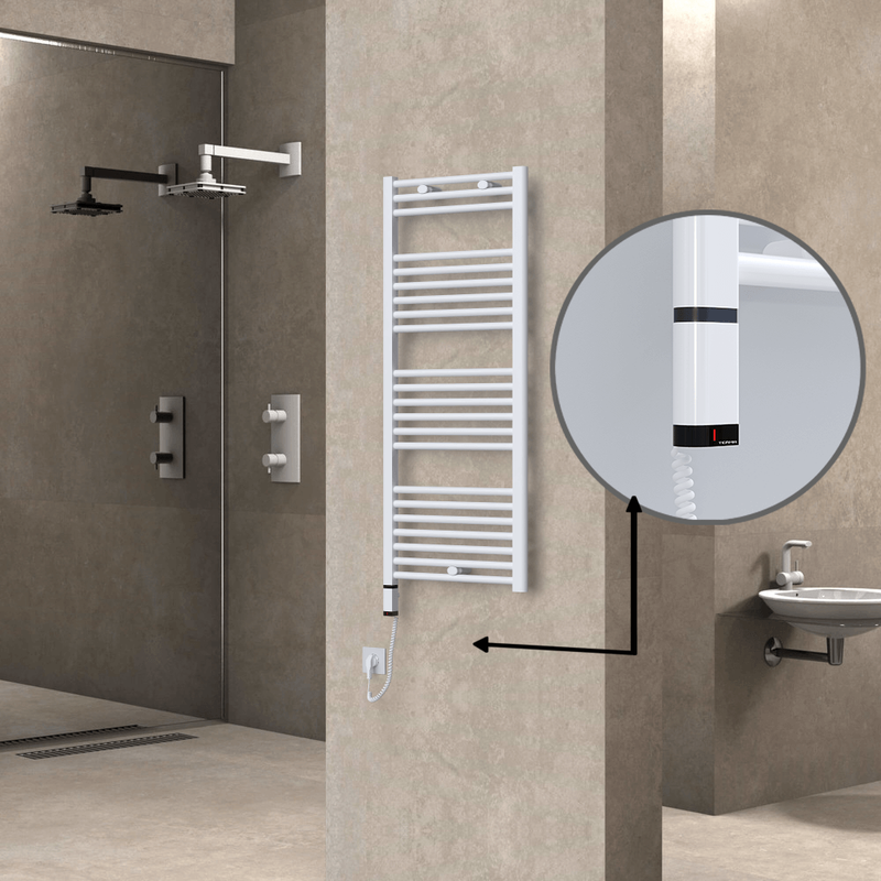 Haiti Electric Towel Warmer 500x1200 Flat White Gloss (OneD On/Off ) Left 600 Watt