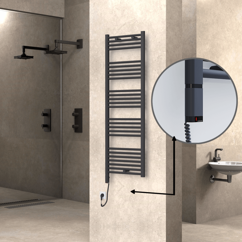 Haiti Electric Towel Warmer 500x1500 Flat Anthracite Textured (OneD On/Off ) Left 600 Watt