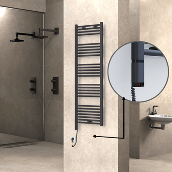 Radiva - Haiti Electric Towel Warmer 500x1500 Flat Anthracite Textured (OneD On/Off ) Left 600 Watt