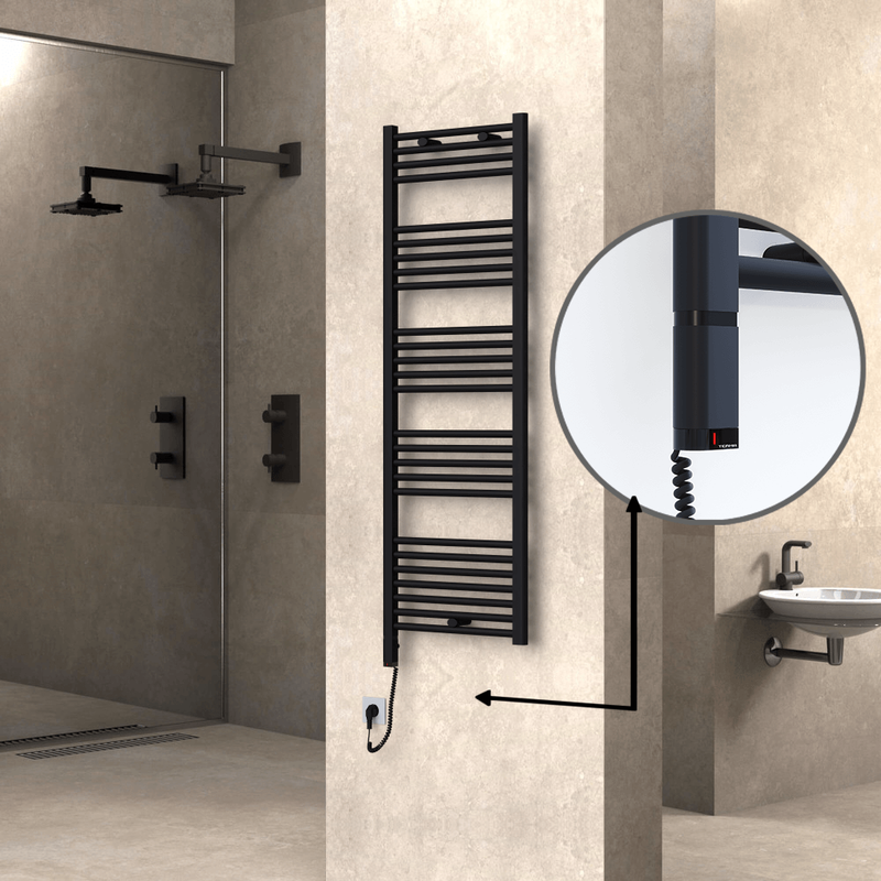 Haiti Electric Towel Warmer 500x1500 Flat Black Matt (OneD On/Off ) Left 600 Watt