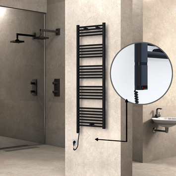 Radiva - Haiti Electric Towel Warmer 500x1500 Flat Black Matt (OneD On/Off ) Left 600 Watt