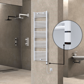 Radiva - Haiti Electric Towel Warmer 500x1500 Flat White Gloss (OneD On/Off ) Right 600 Watt