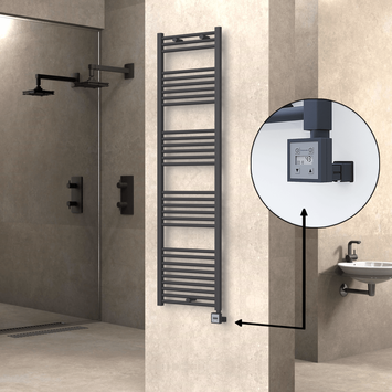 Radiva - Haiti Electric Towel Warmer 500x1800 Flat Anthracite Textured (KTX3 Thermostat) 1000 Watt