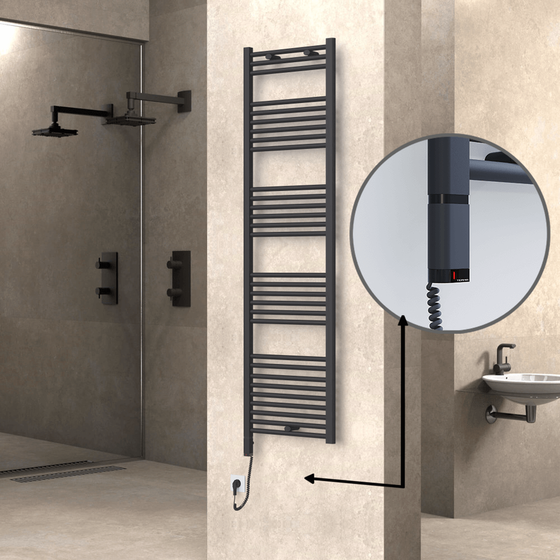 Haiti Electric Towel Warmer 500x1800 Flat Anthracite Textured (OneD On/Off ) Left 600 Watt