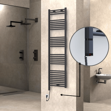 Radiva - Haiti Electric Towel Warmer 500x1800 Flat Anthracite Textured (OneD On/Off ) Left 600 Watt
